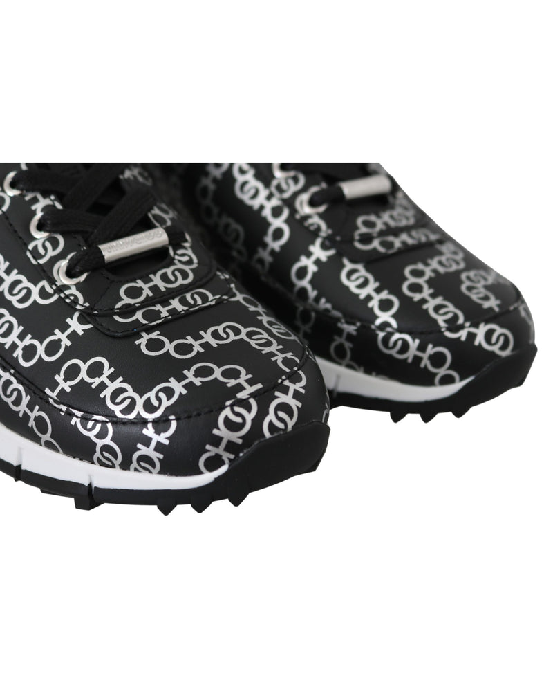 Jimmy Choo Black Leather Silver Monza Sneakers Glam Steals