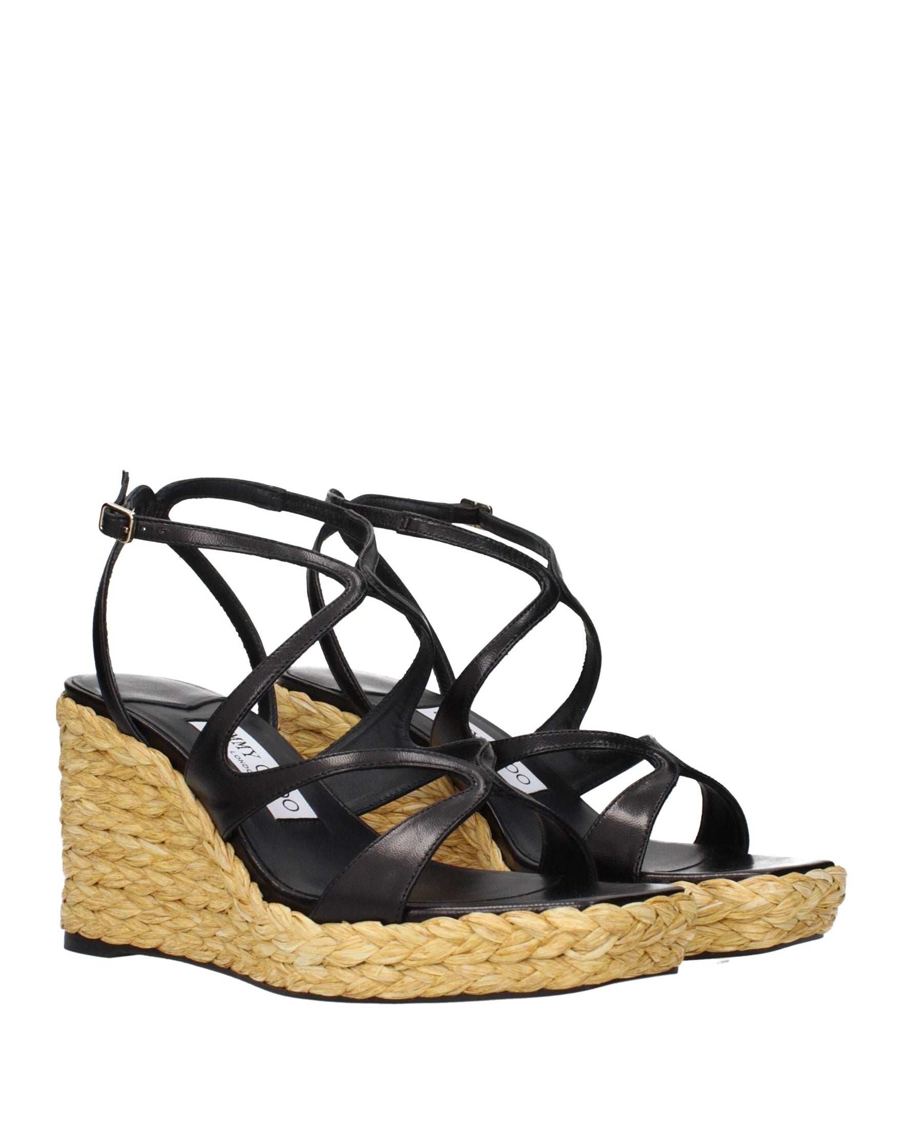 Jimmy Choo Black Leather Wedges Sandals Glam Steals
