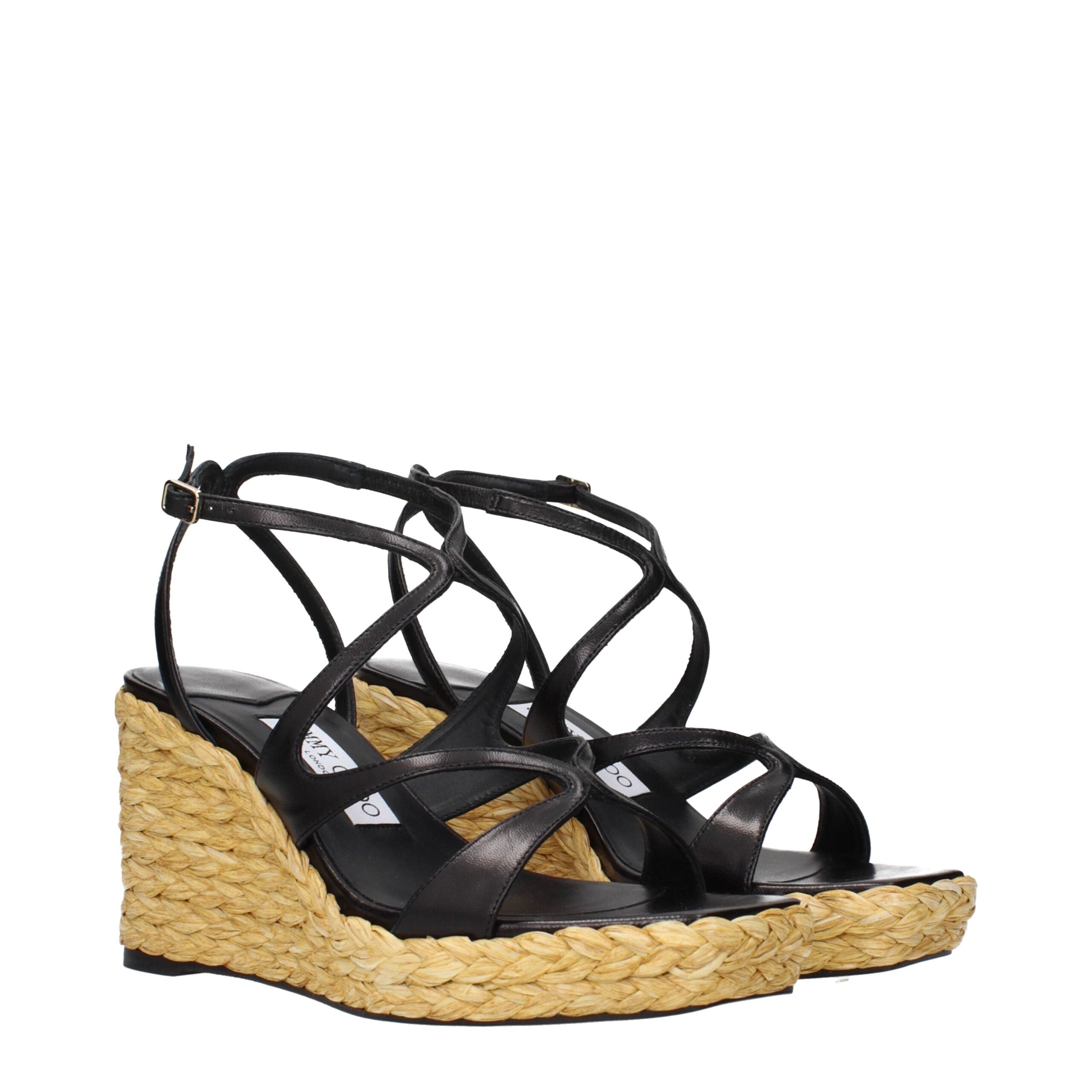 Jimmy Choo Black Leather Wedges Sandals Glam Steals