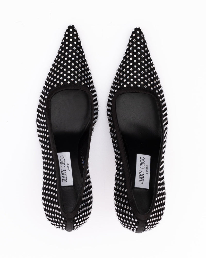 Jimmy Choo Black Mesh Satin Crystal Ixia 95 Pumps Glam Steals
