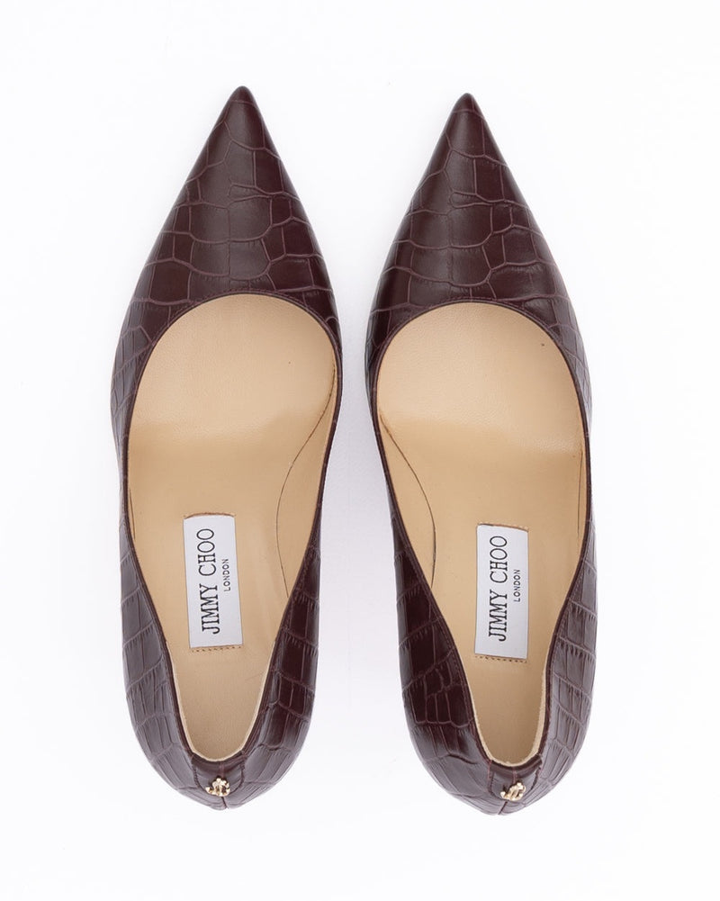 Jimmy Choo Burgundy Leather Croco Embossed Agnes Pumps Glam Steals