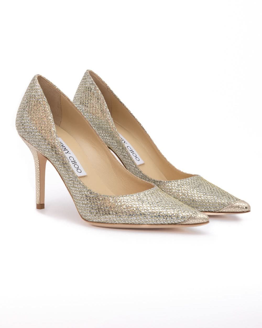 Jimmy Choo Gold Glitter Fabric Agnes Pumps Glam Steals
