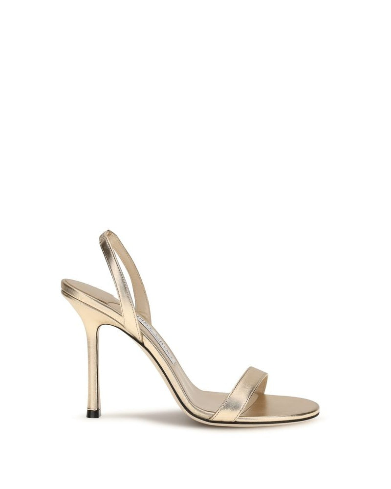 Jimmy Choo Gold Leather Calf Bos Taurus Stiletto Heel Sandals Glam Steals