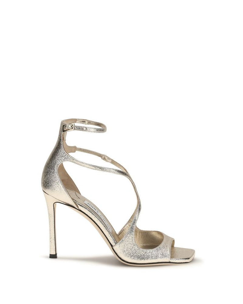 Jimmy Choo Gold Leather Calf Bos Taurus Stiletto Heel Sandals Glam Steals