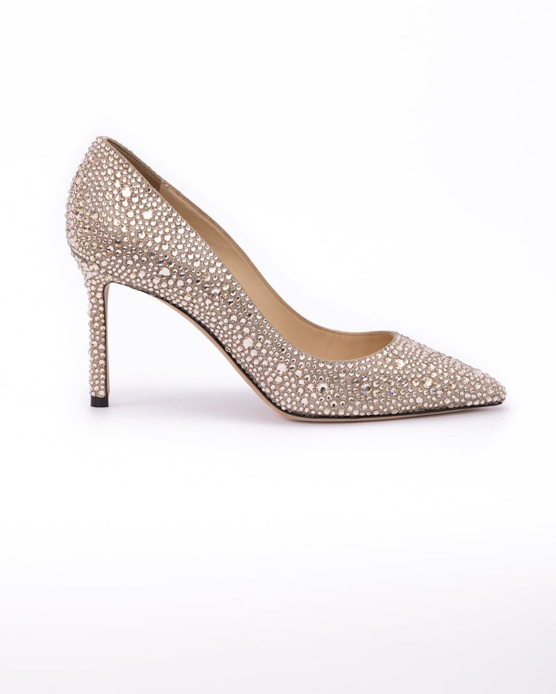 Jimmy Choo Gold Suede Honey Shimmer Crystals Romy 85 Pumps Glam Steals