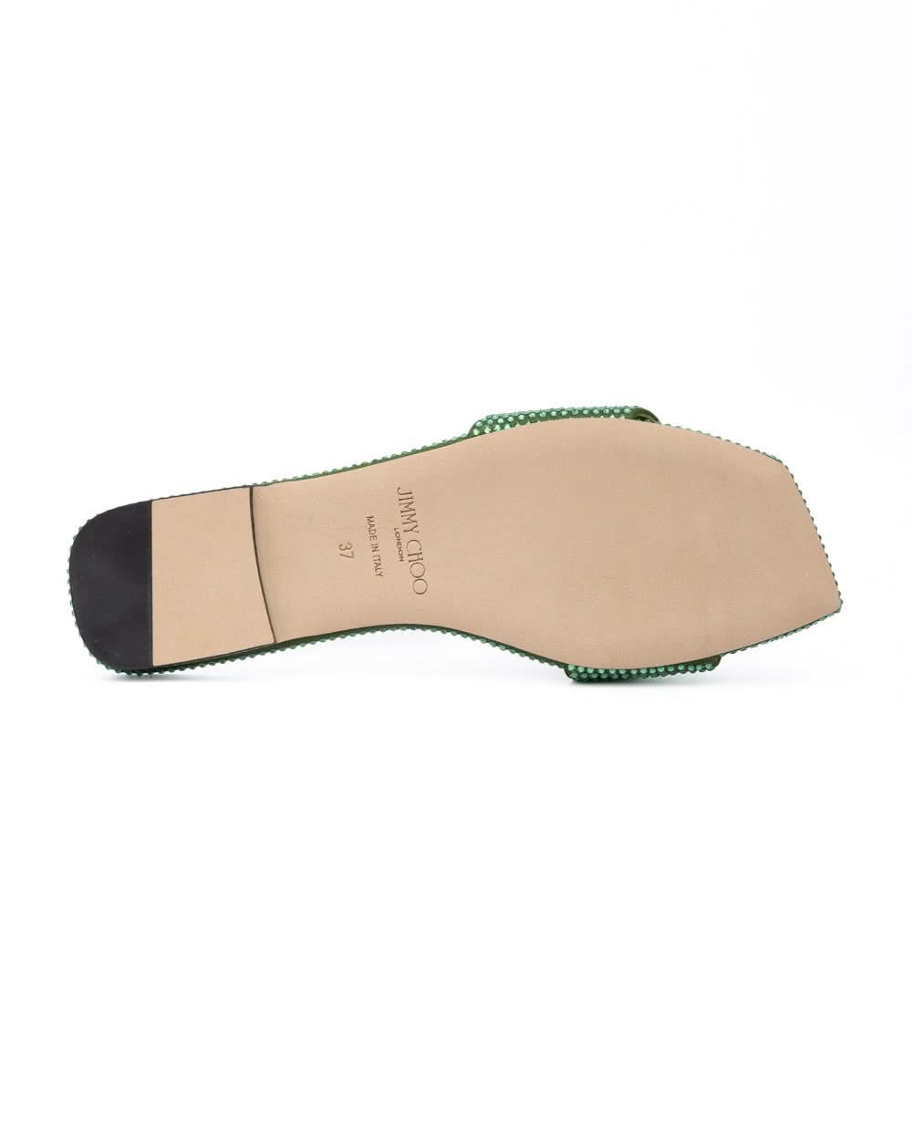 Jimmy Choo Green Satin Crystal Clovis Flat Glam Steals