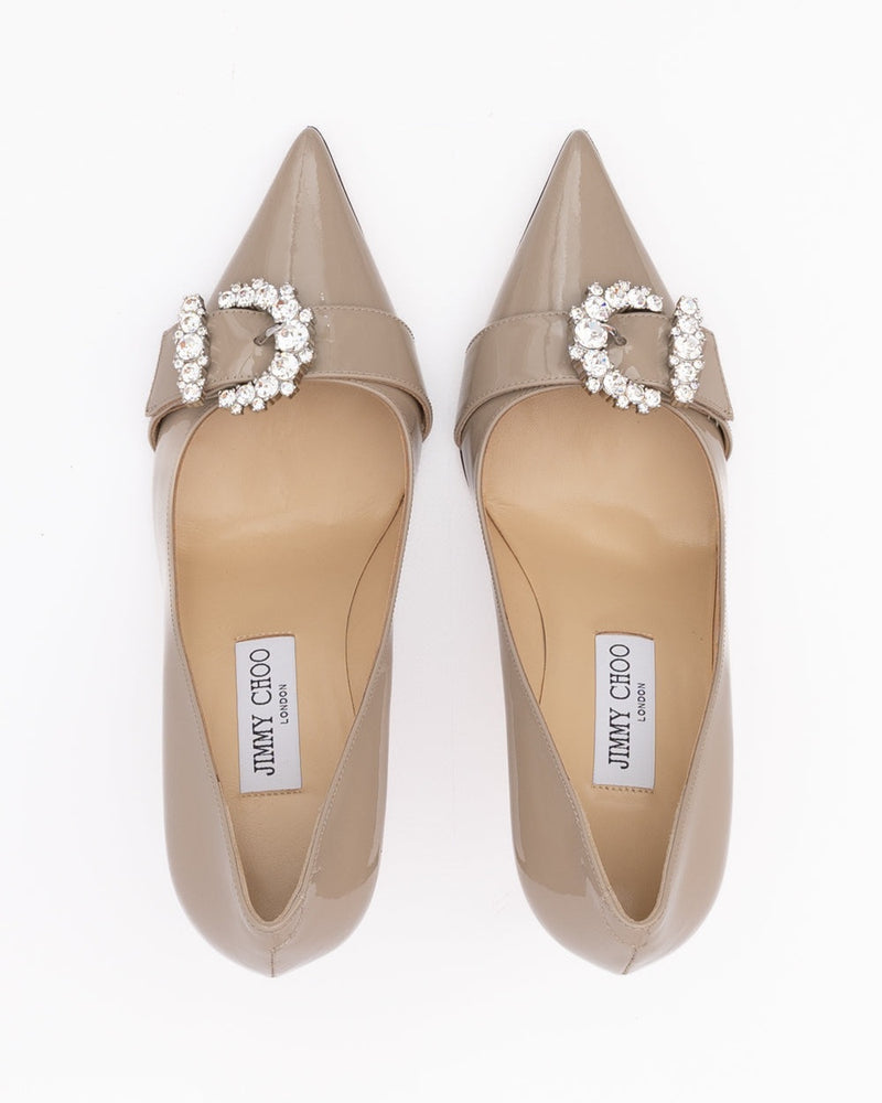 Jimmy Choo Grey Leather Taupe Patent Chery 85 Pumps Glam Steals
