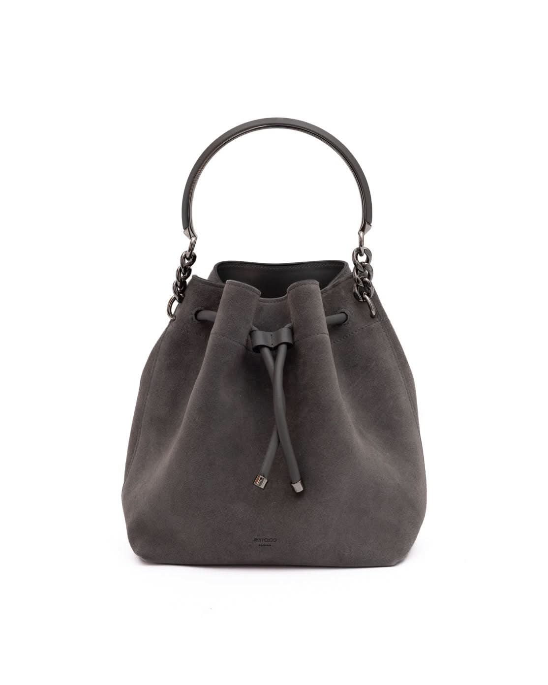 Jimmy Choo Grey Suede Dark Bon Bucket Bag Glam Steals