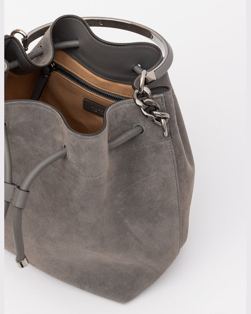 Jimmy Choo Grey Suede Dark Bon Bucket Bag Glam Steals