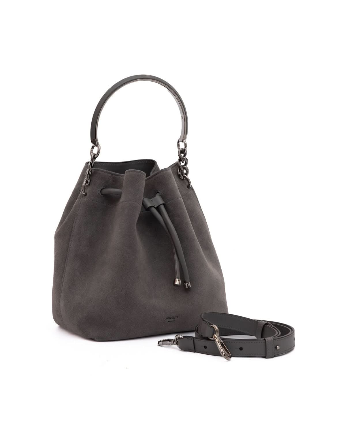 Jimmy Choo Grey Suede Dark Bon Bucket Bag Glam Steals
