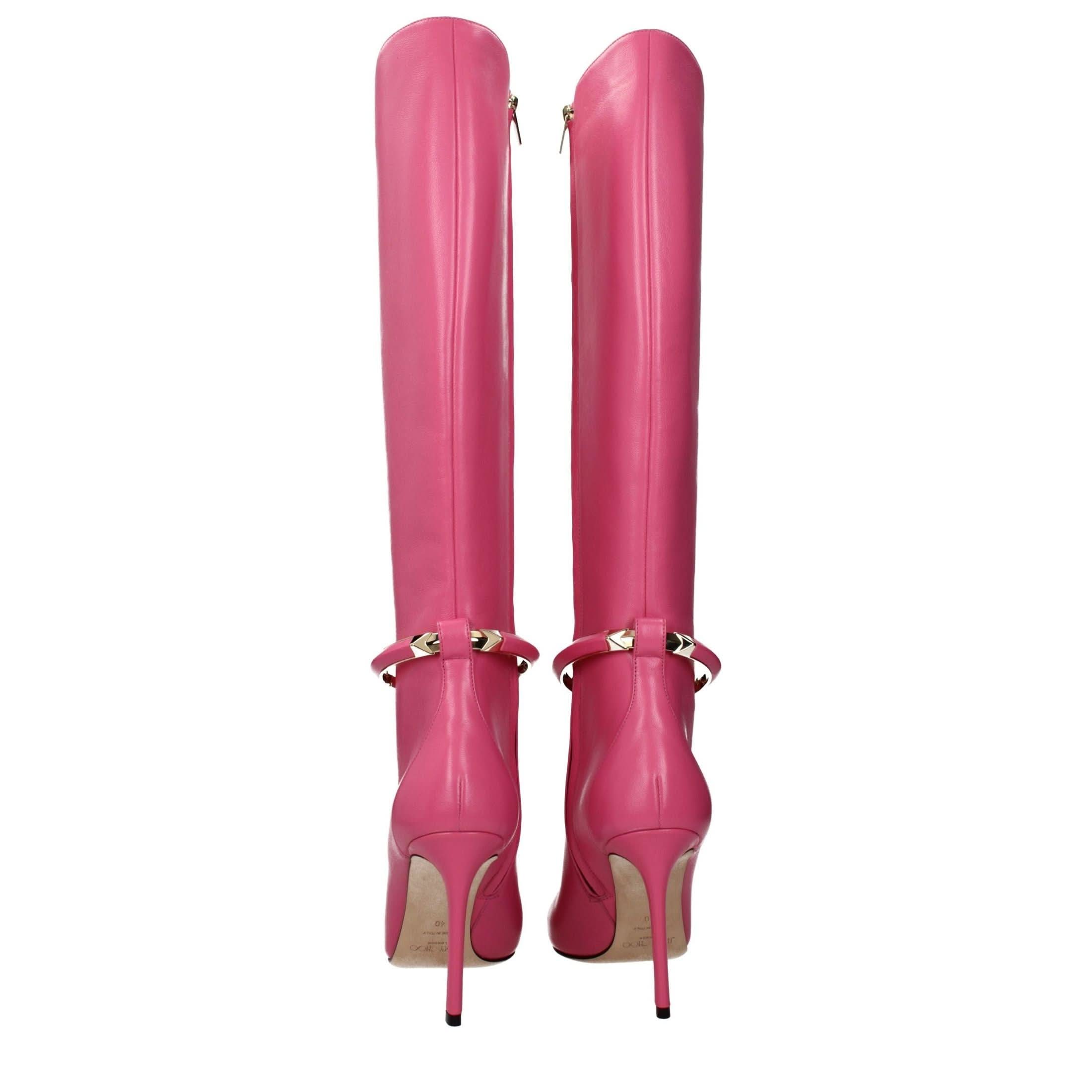 Jimmy Choo Pink Leather High Heel Boots Glam Steals