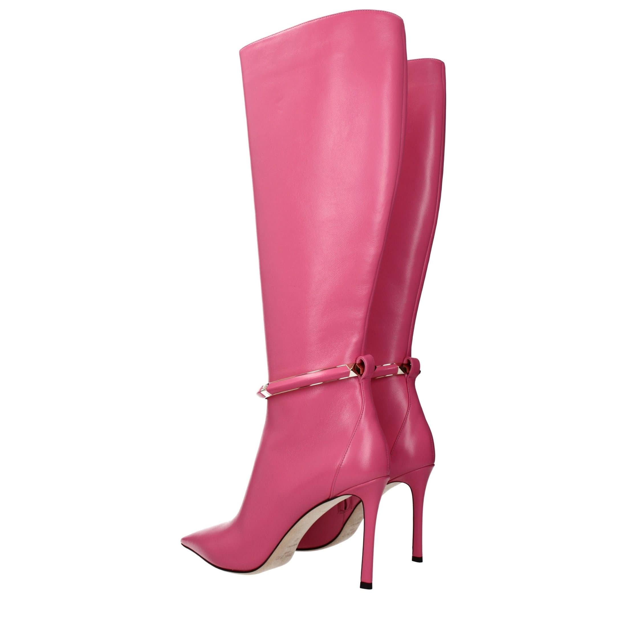 Jimmy Choo Pink Leather High Heel Boots Glam Steals