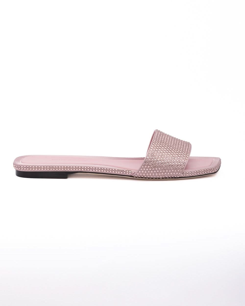 Jimmy Choo Pink Satin Crystal Clovis Flat Glam Steals