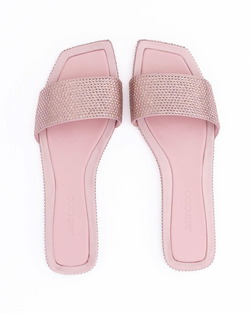 Jimmy Choo Pink Satin Crystal Clovis Flat Glam Steals