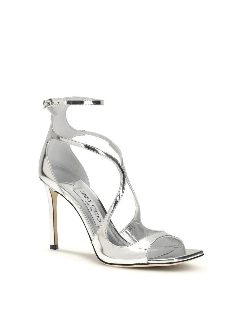Jimmy Choo Silver Calf Leather Bos Taurus Stiletto Heel Sandals 