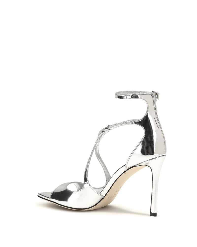 Jimmy Choo Silver Calf Leather Bos Taurus Stiletto Heel Sandals 