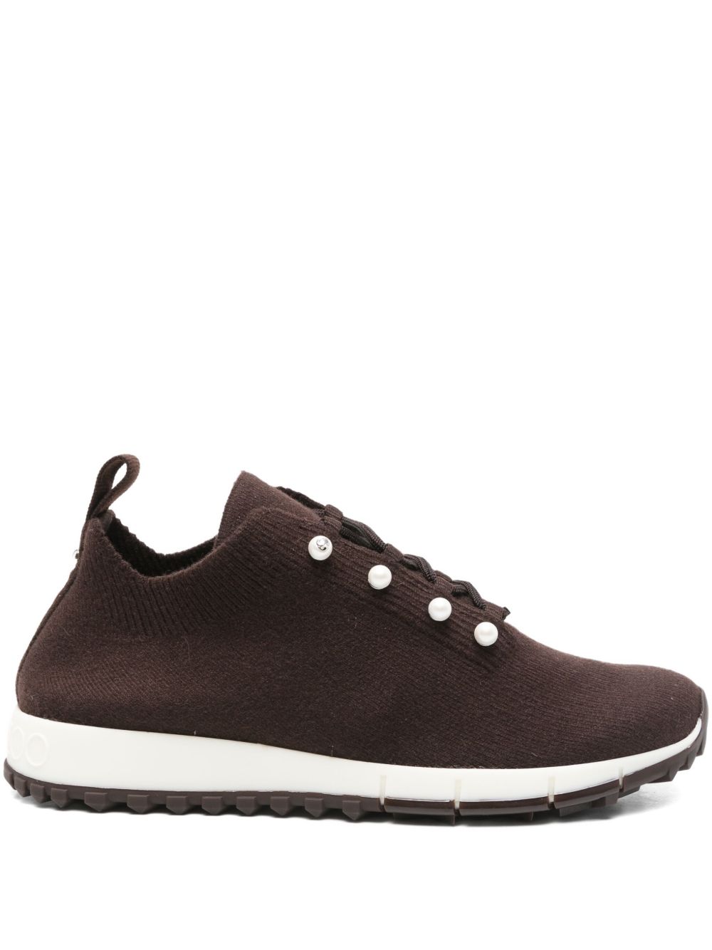 Jimmy Choo Veles Cashmere Melange Knit Trainers with Pearl Buttons Glam Steals