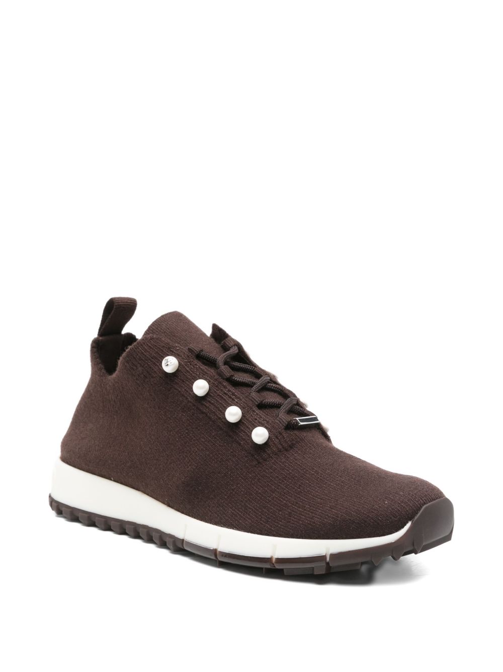Jimmy Choo Veles Cashmere Melange Knit Trainers with Pearl Buttons Glam Steals