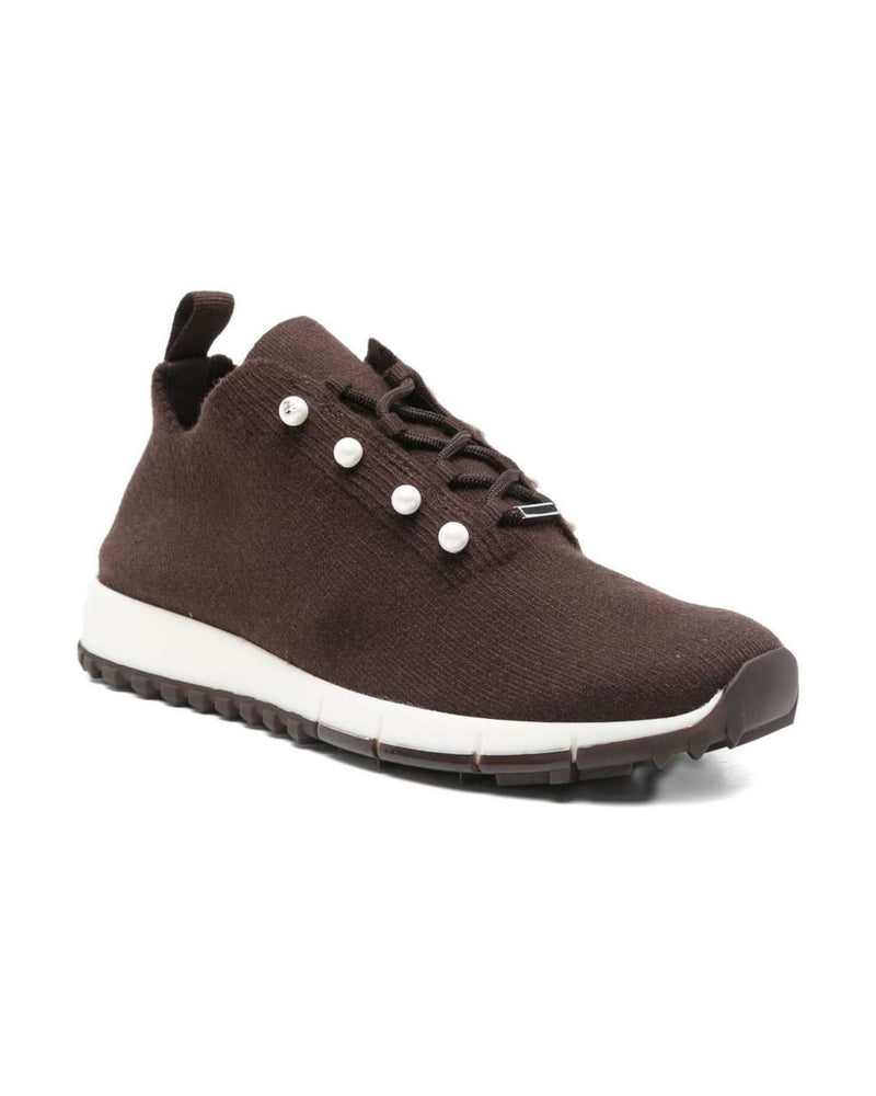 Jimmy Choo Veles Cashmere Melange Knit Trainers with Pearl Buttons Glam Steals