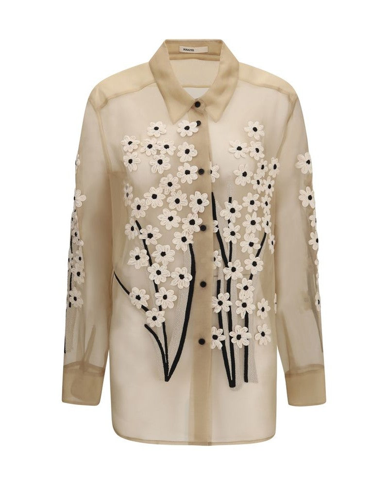 Khaite Beige Silk Pattern Shirt Glam Steals