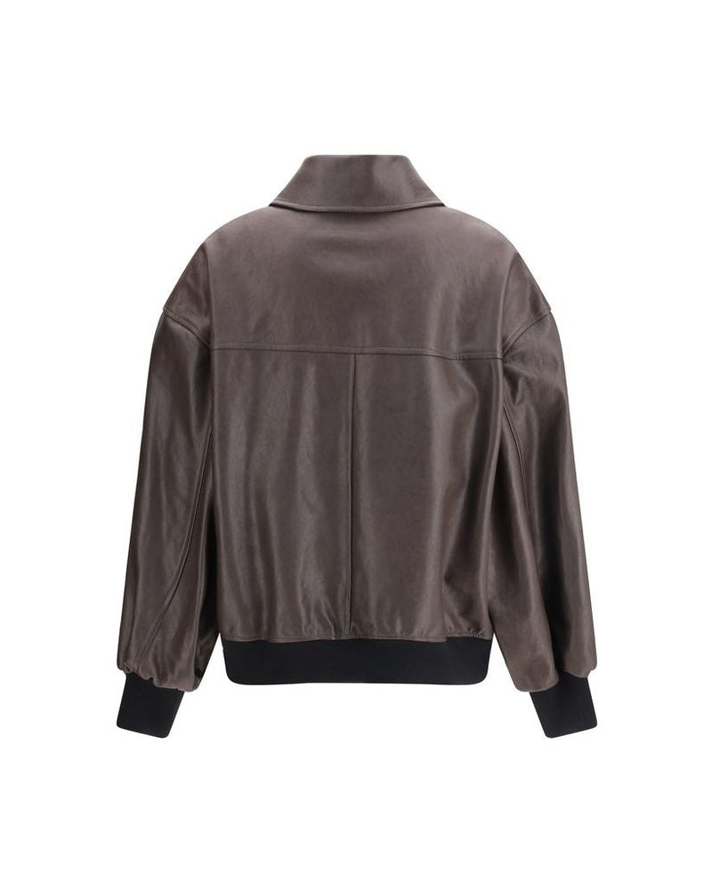 Khaite Brown Leather Jacket Glam Steals