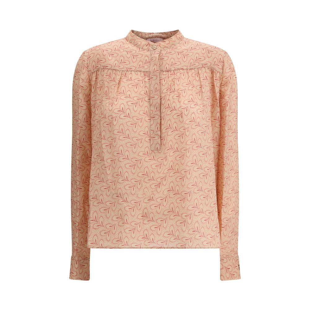 Kristina Ti Blouse with Foliage Print and Refined Stand Up Collar Glam Steals