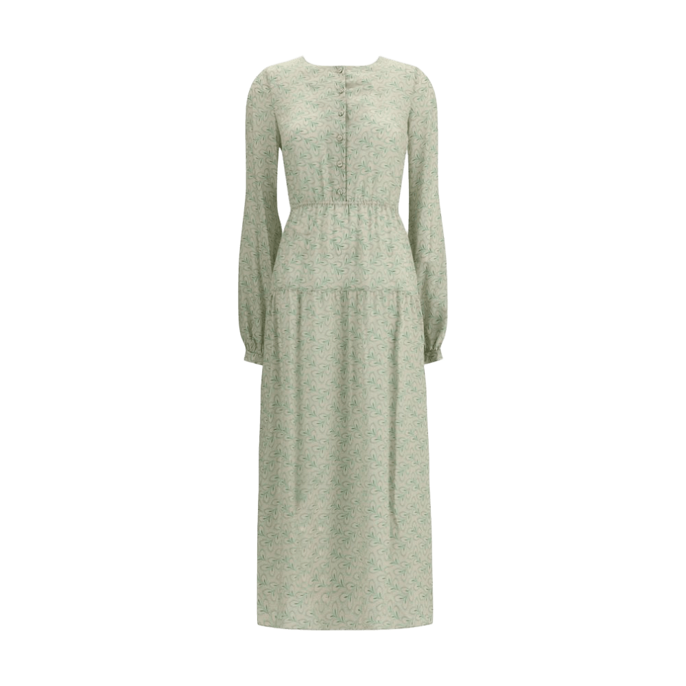 Kristina Ti Silk Long Dress with Foliage Print Glam Steals