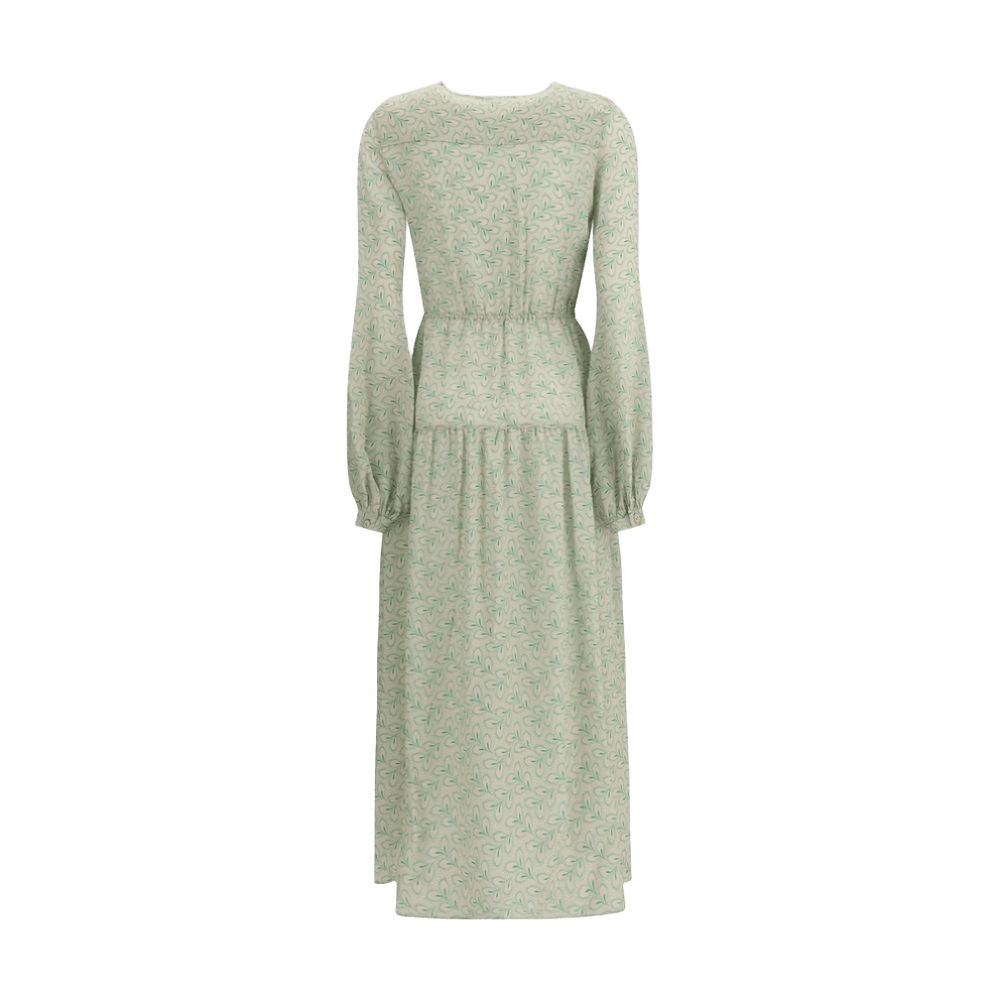 Kristina Ti Silk Long Dress with Foliage Print Glam Steals