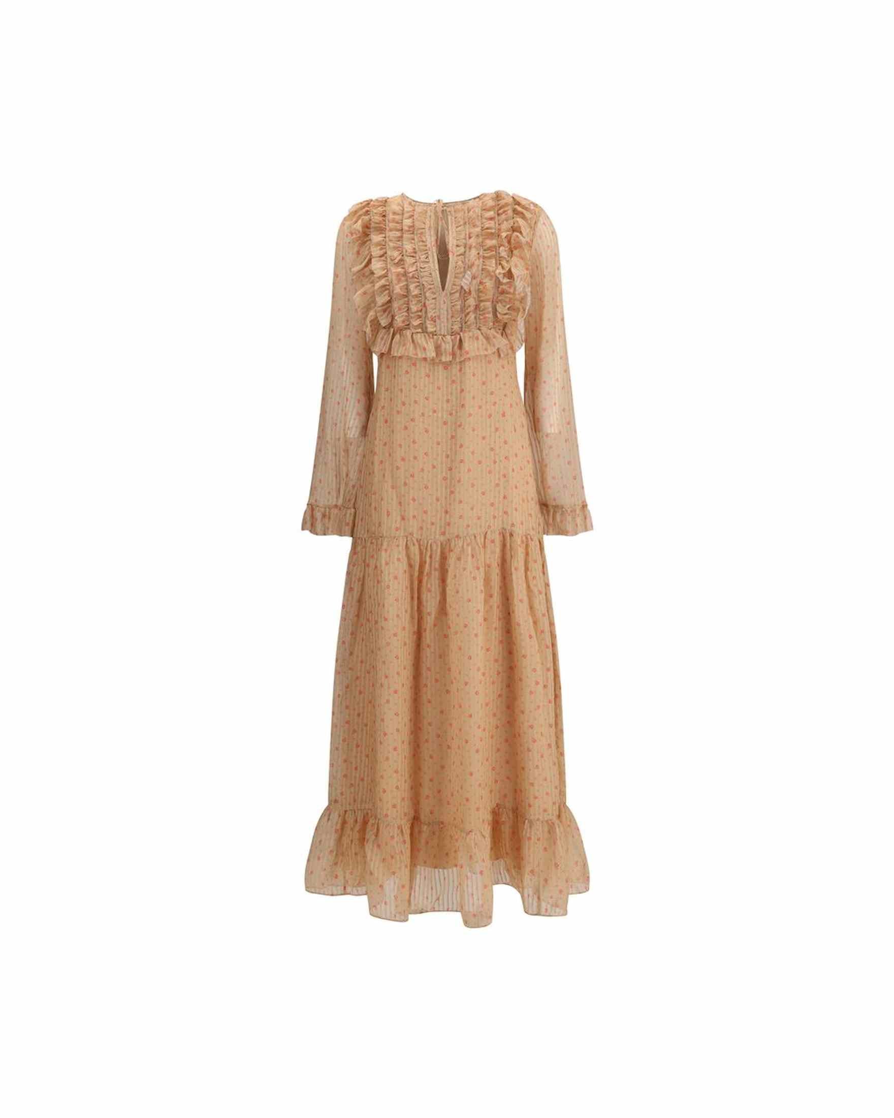 Kristina Ti Silk Long Dress with Rouches Glam Steals