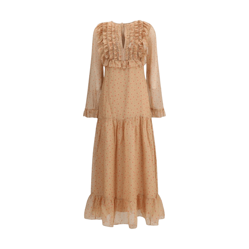 Kristina Ti Silk Long Dress with Rouches Glam Steals