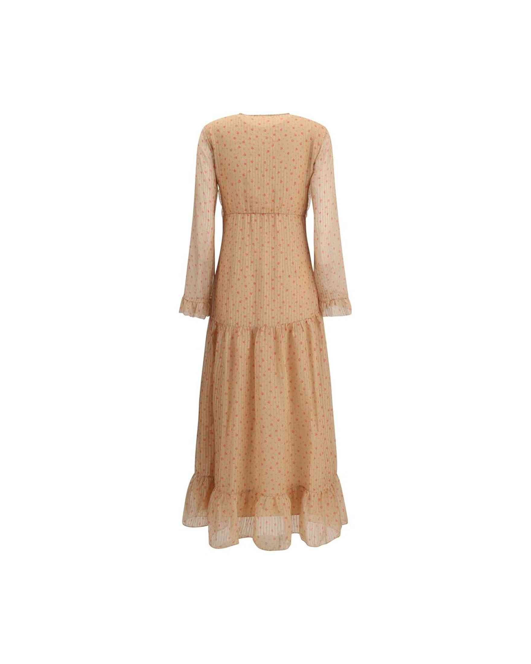 Kristina Ti Silk Long Dress with Rouches Glam Steals