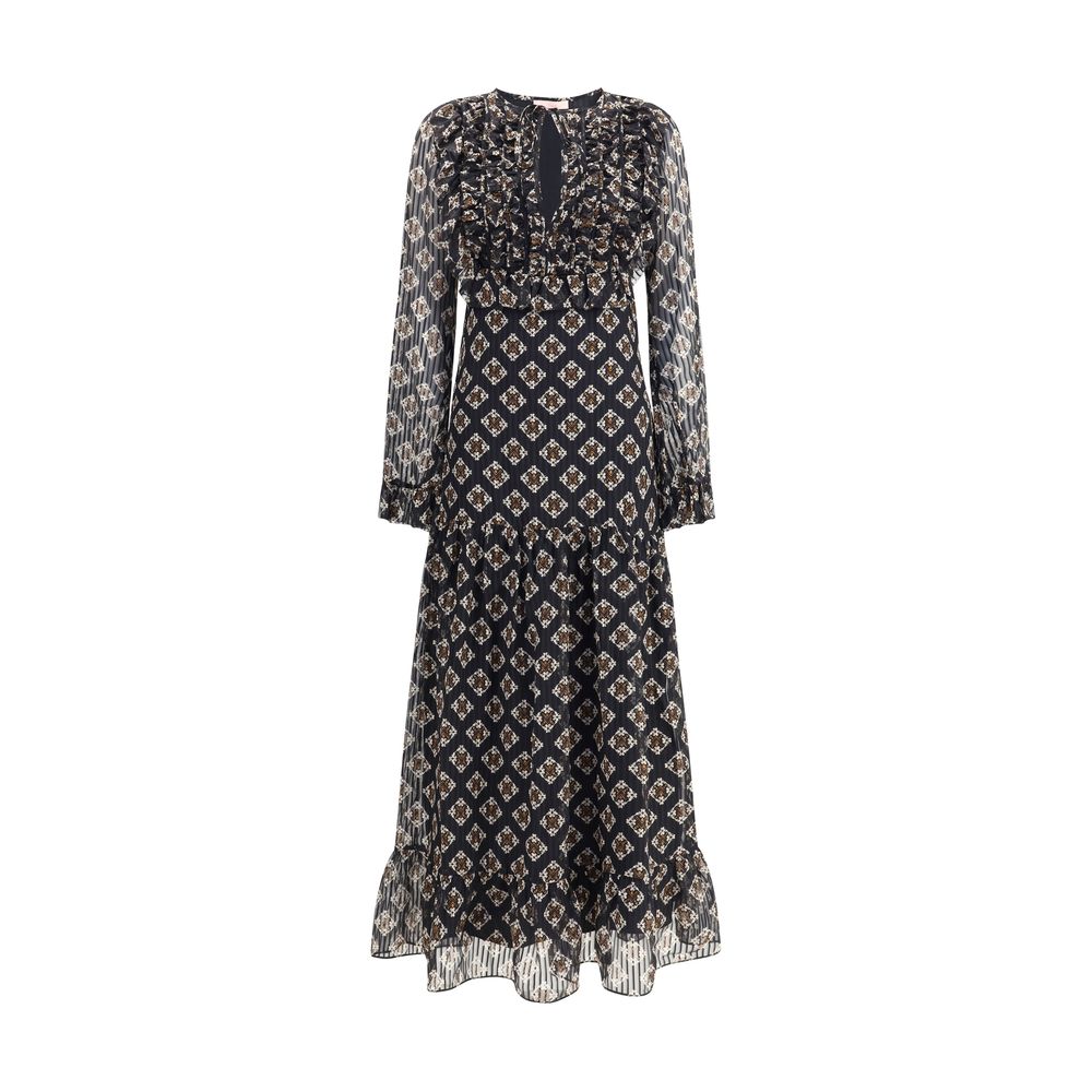 Kristina Ti Silk Long Dress with Rouches Glam Steals