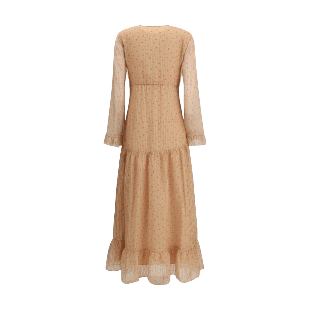 Kristina Ti Silk Long Dress with Rouches Glam Steals