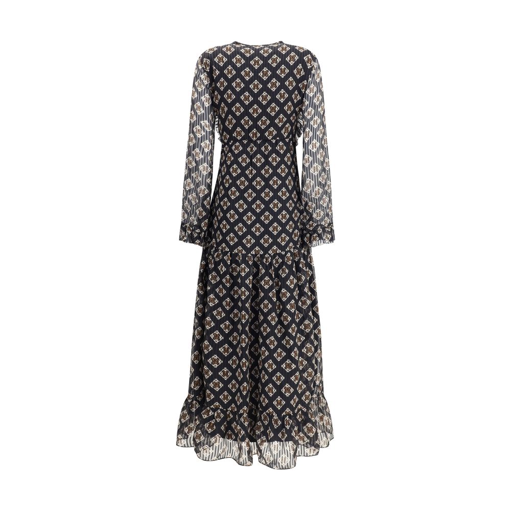 Kristina Ti Silk Long Dress with Rouches Glam Steals