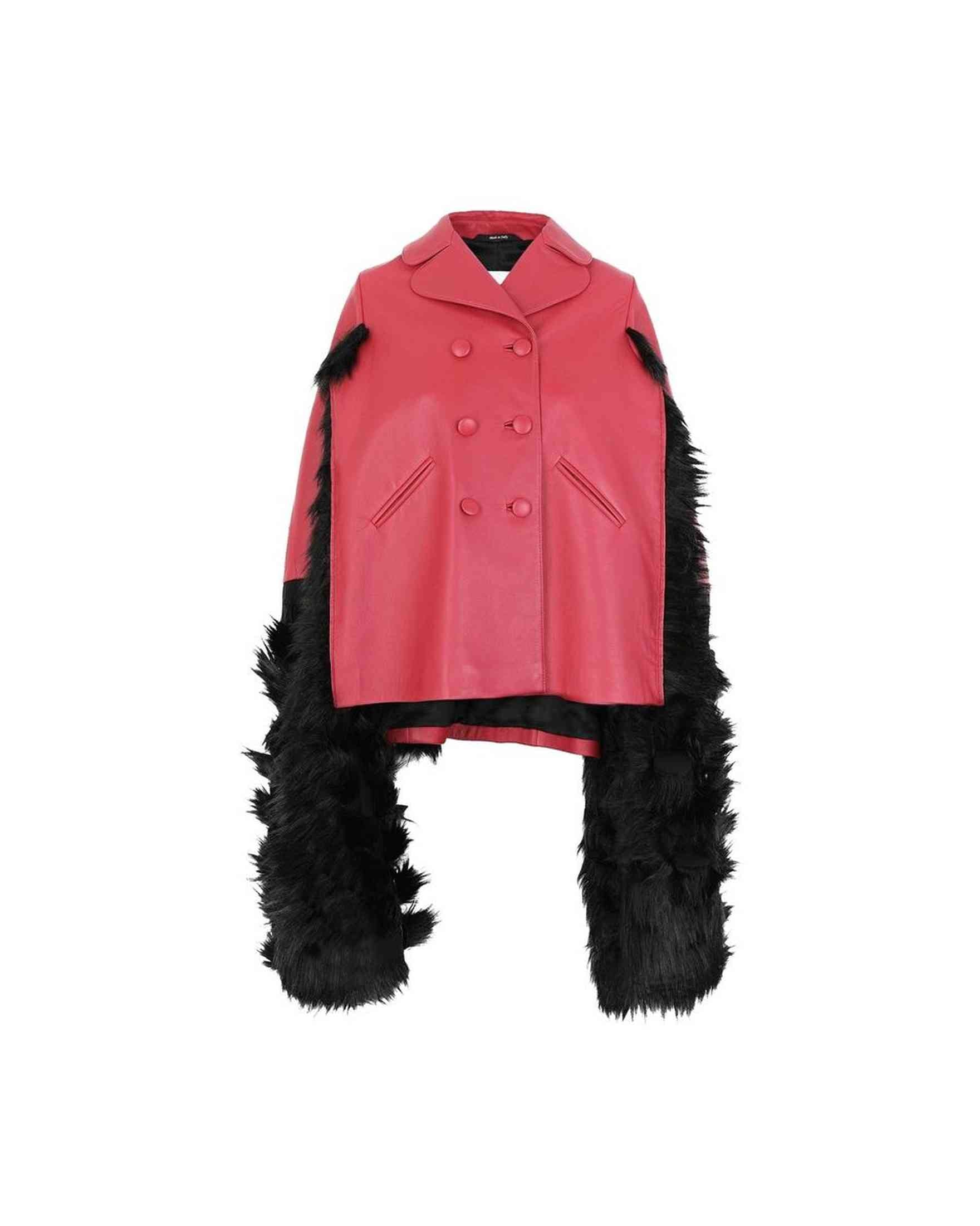 Maison Margiela Leather Faux Fur Trimmed Cape Jacket Glam Steals