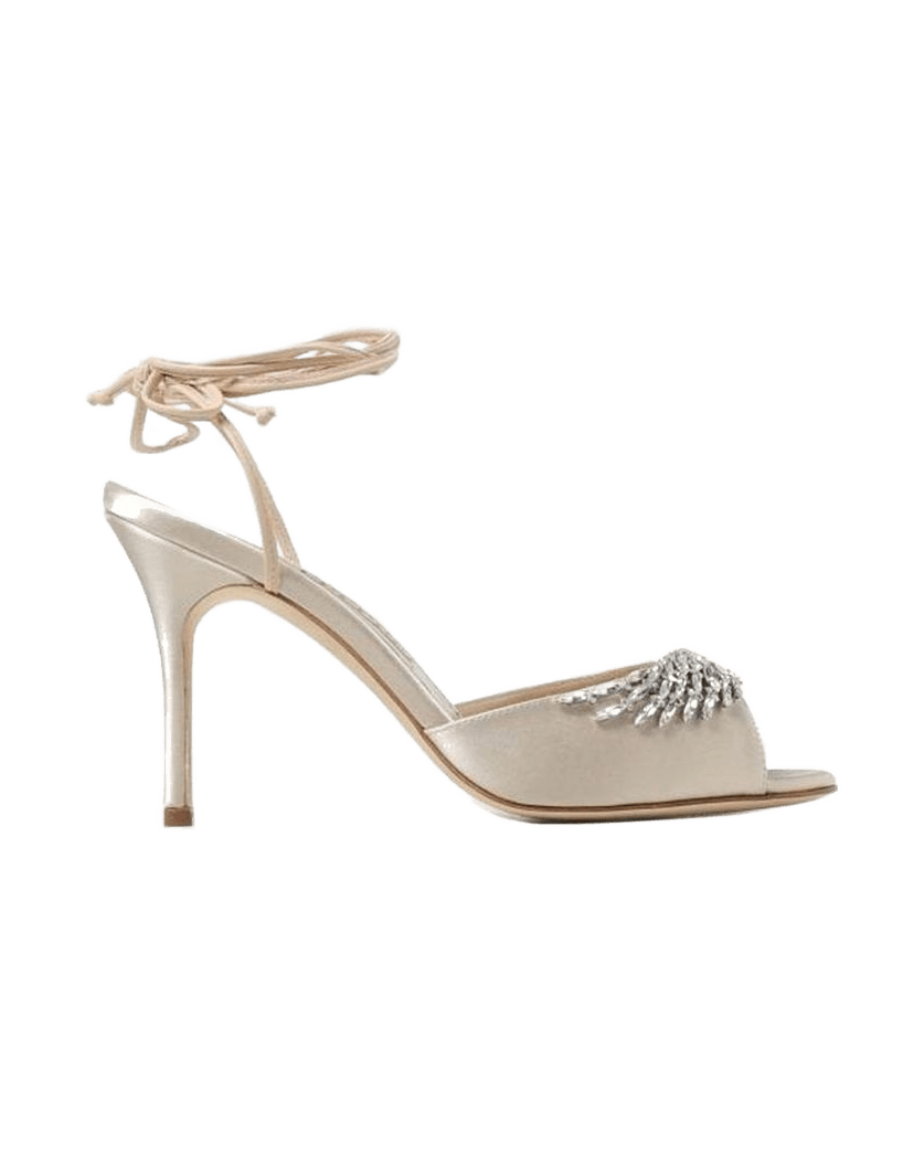 Manolo Blahnik Beige Silk Crystal Mules Glam Steals