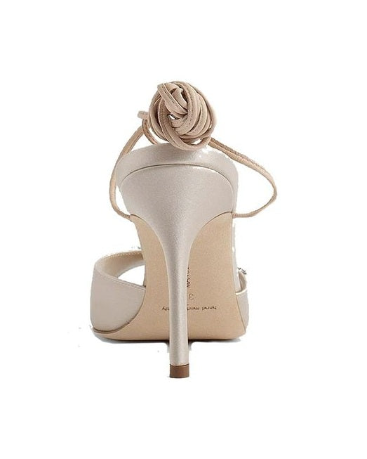 Manolo Blahnik Beige Silk Stiletto Heel Sandals Glam Steals