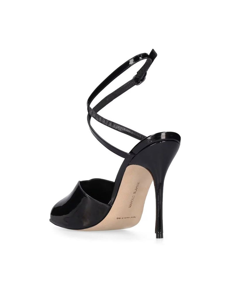 Manolo Blahnik Black Calfskin Stiletto Heel Sandals Glam Steals