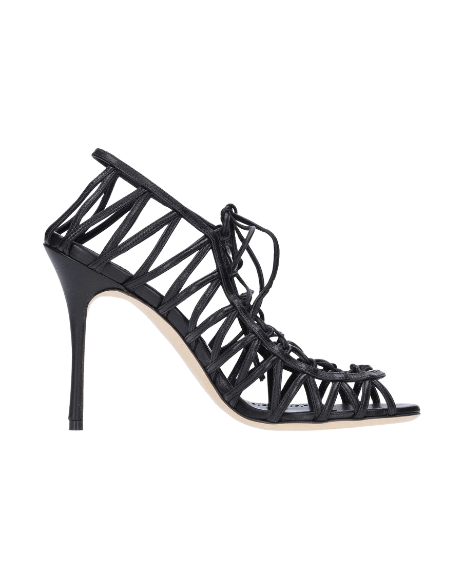 Manolo Blahnik Black Leather Lace-Up Sandals Glam Steals