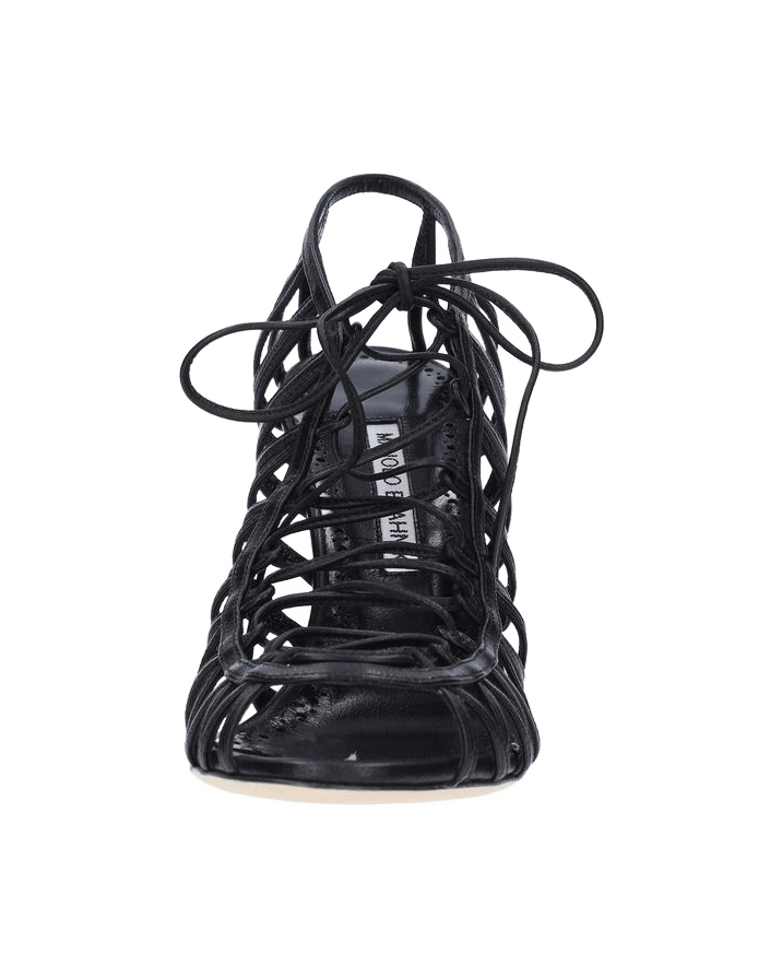 Manolo Blahnik Black Leather Lace-Up Sandals Glam Steals