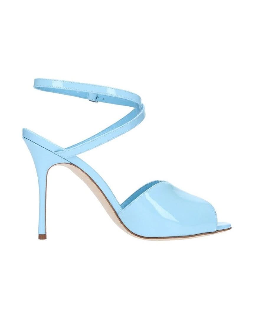Manolo Blahnik Blue Calfskin Stiletto Heel Sandals Heels