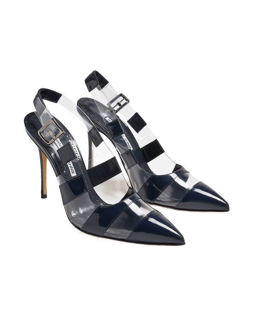 Manolo Blahnik Blue Calfskin Striped Slingback Heels Glam Steals