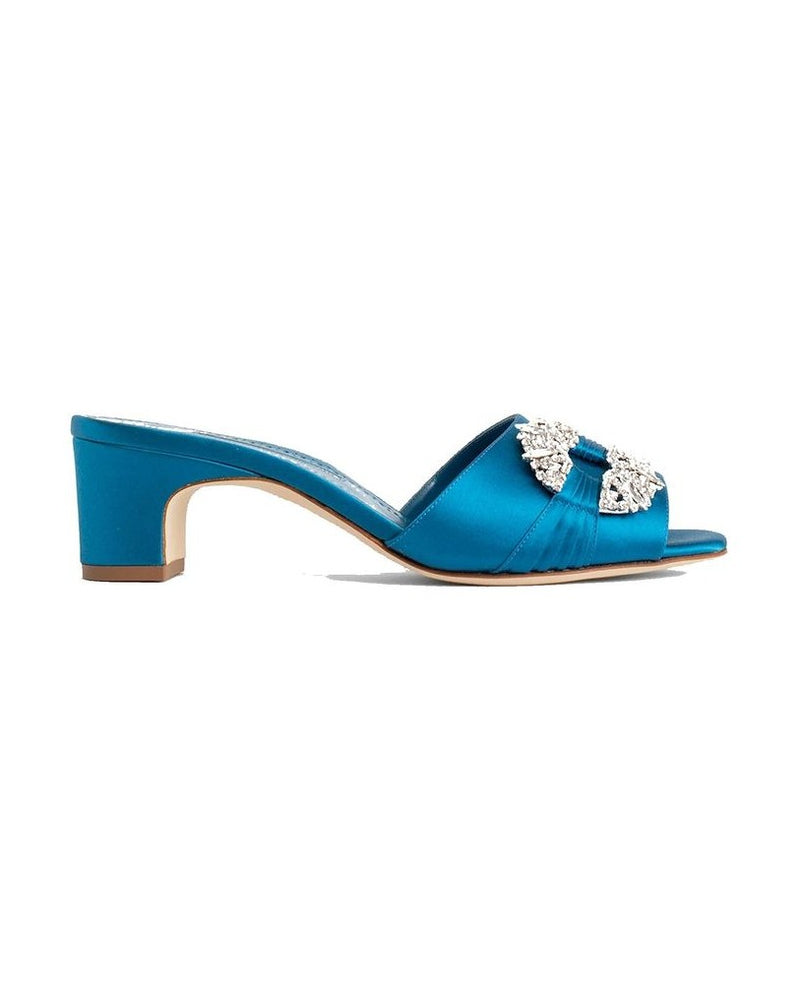 Manolo Blahnik Blue Silk Mules Glam Steals