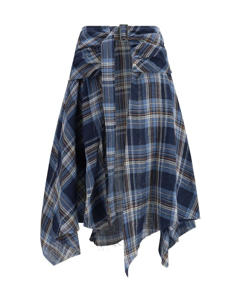 Marbell Blue Linen Midi Skirt 