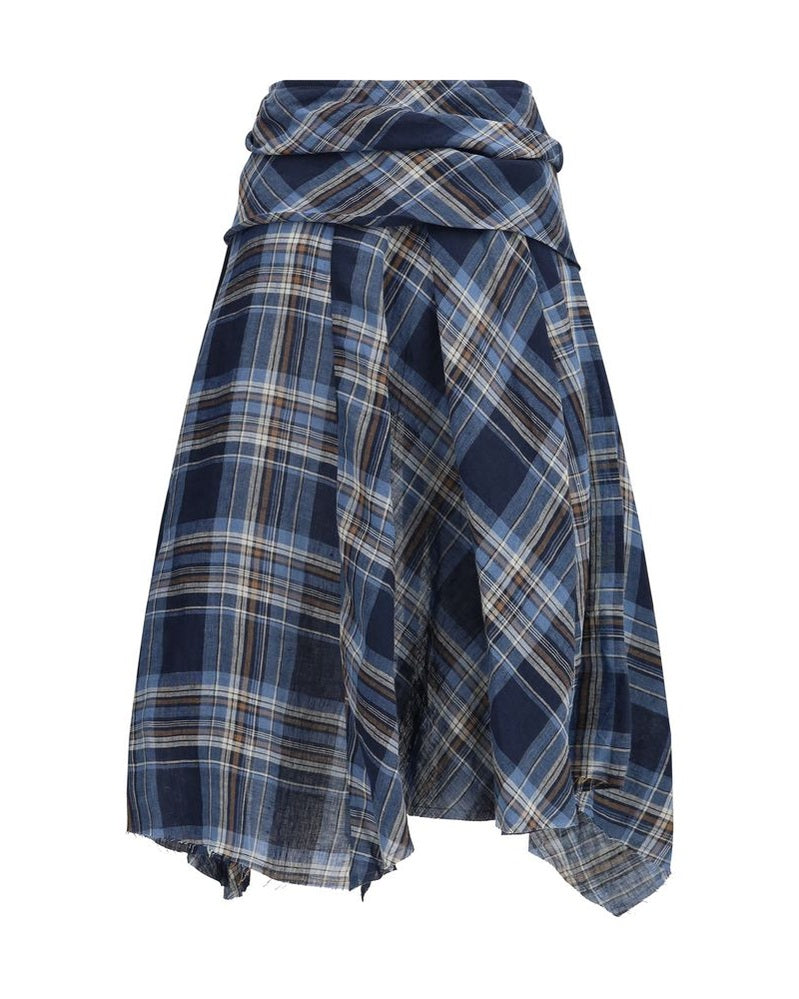 Marbell Blue Linen Midi Skirt 