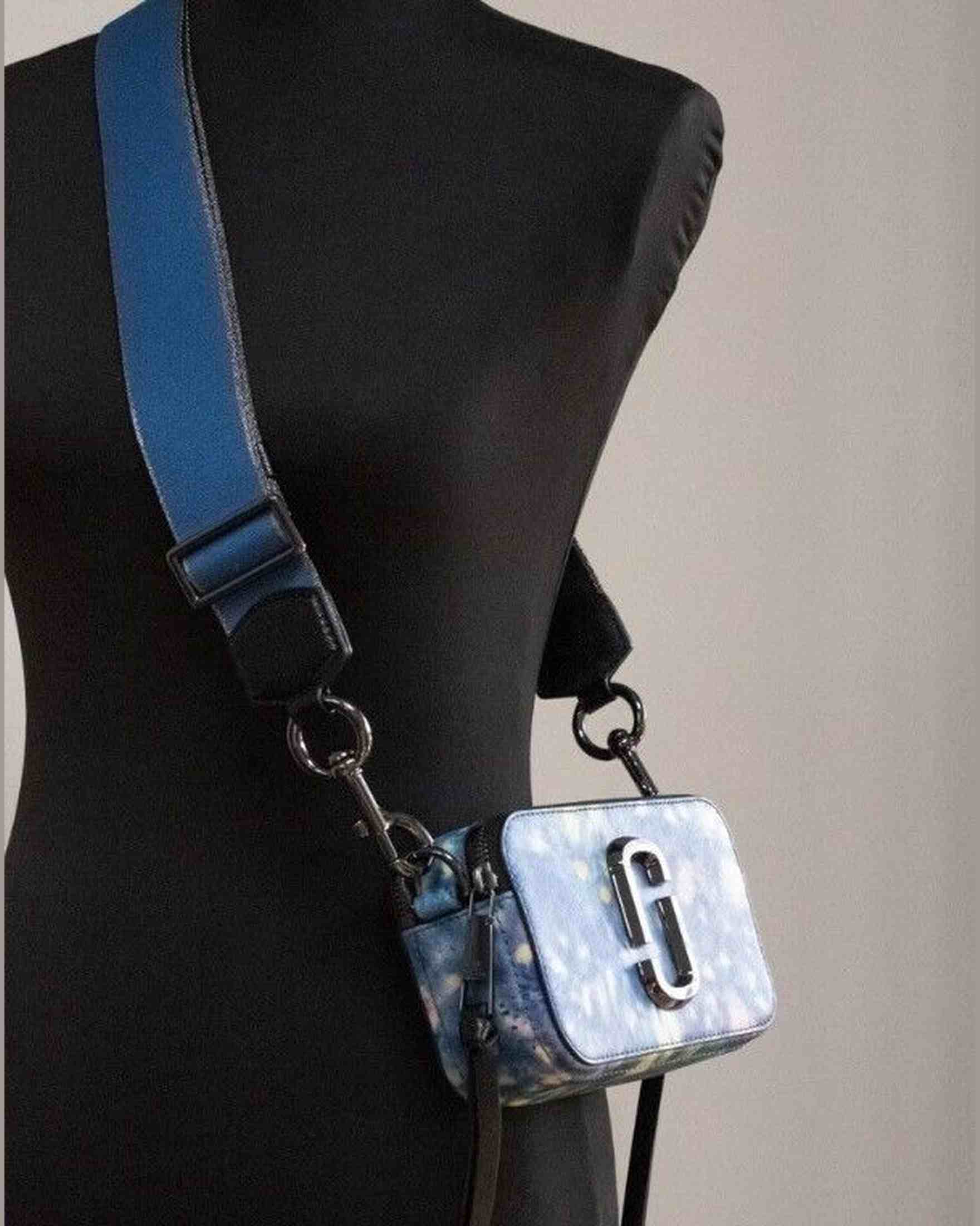 Marc Jacobs The Snapshot Bag Watercolor Printed Leather Shoulder Bag Blue Purse Glam Steals