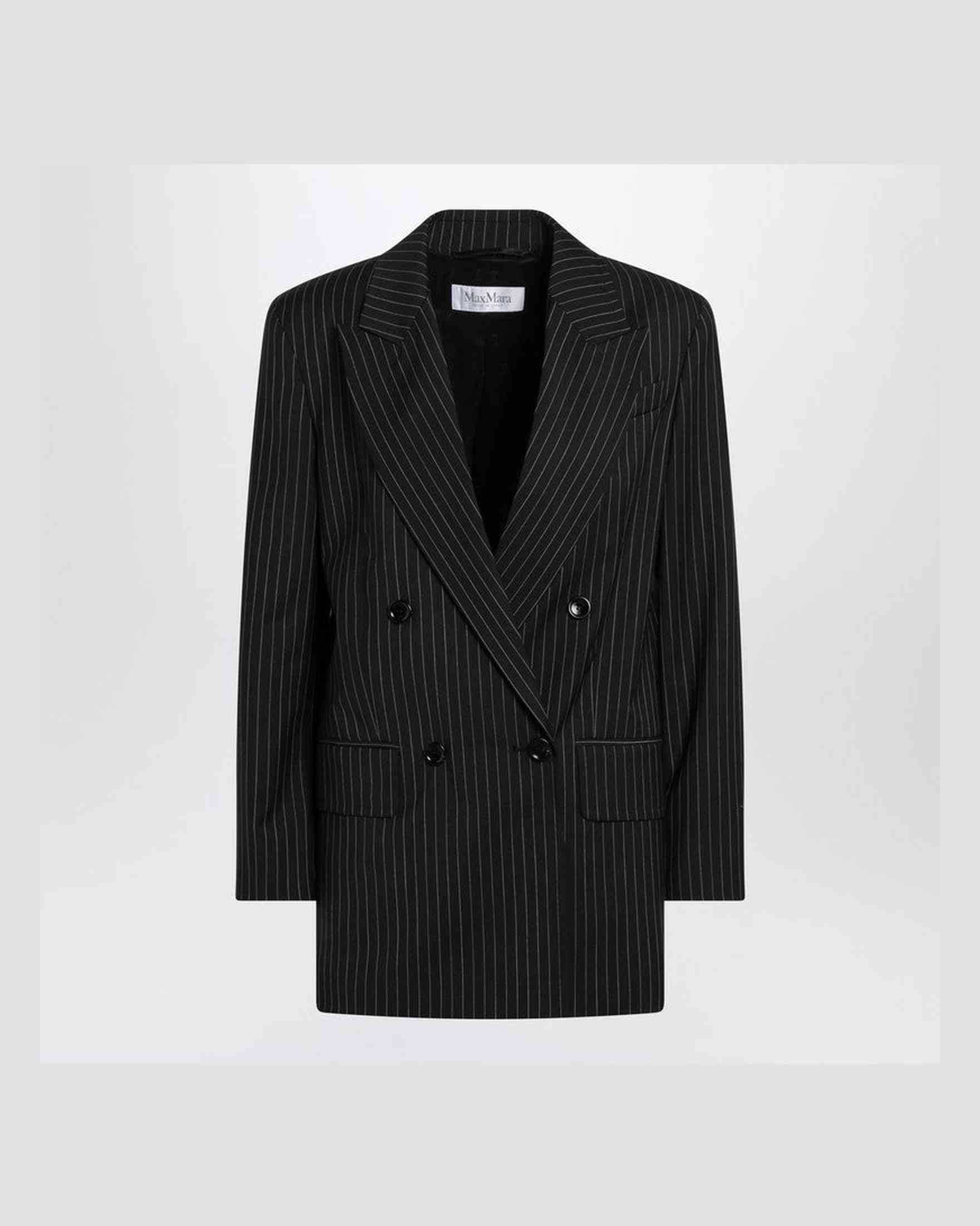 Max Mara Black Wool Pinstriped Double Breasted Jacket Glam Steals