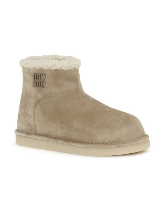 Miu Miu Beige Leather Flat Boots Glam Steals