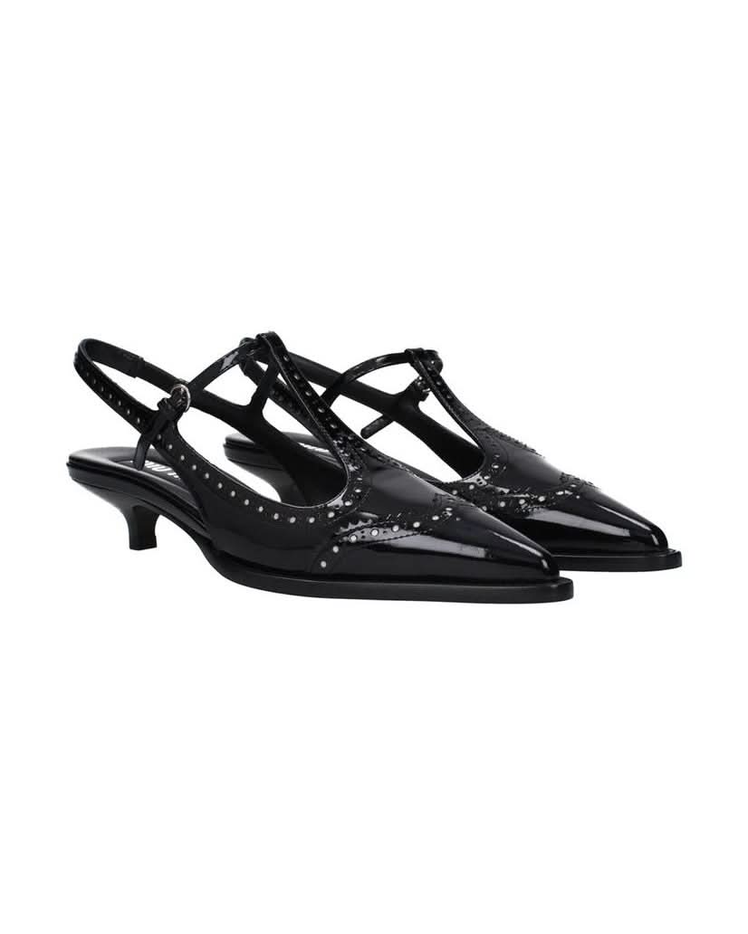 Miu Miu Black Calfskin Mid Heel Pumps 