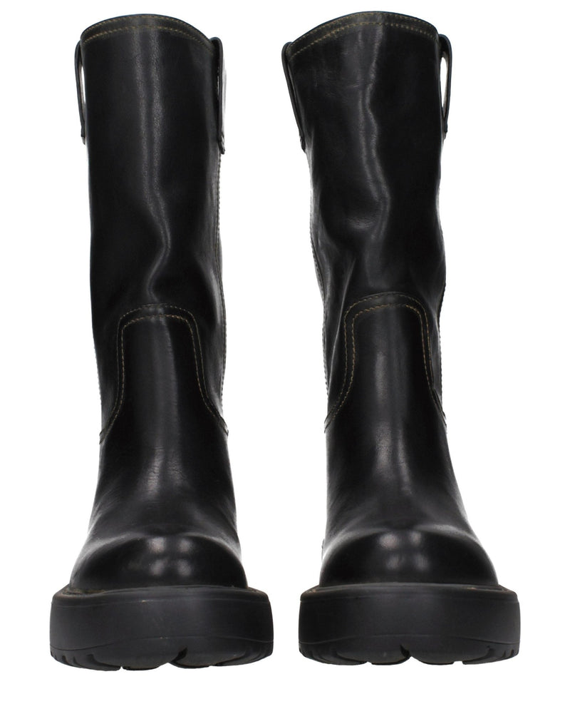 Miu Miu Black Leather Flat Boots 
